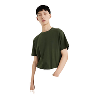 H&M男装女装T恤夏季休闲半袖正肩内搭打底衫简约上衣纯棉短袖0685816 卡其绿 L 175/108