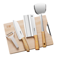 拜格菜刀家用切片刀菜板套装不锈钢水果刀剪刀厨师厨房切肉刀具 刀具四件套+锅铲（竹菜板）