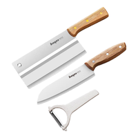 拜格菜刀家用切片刀菜板套装不锈钢水果刀剪刀厨师厨房切肉刀具 木柄刀具三件套