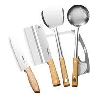 拜格菜刀家用切片刀菜板套装不锈钢水果刀剪刀厨师厨房切肉刀具 刀具四件套+锅铲汤勺（小麦板）