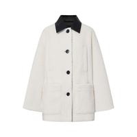 MO&Co. 外套2025冬羔毛绒拼接素皮翻领机车风中性衬衫廓形MBE4COTT24 米白色 M /165