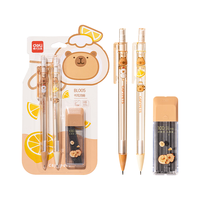 得力（deli）0.5mm卡皮巴拉儿童自动铅笔活动铅笔套装大容量 练字不易断芯(2笔 100铅芯)   BL005