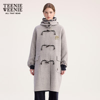 Teenie Weenie【含绵羊毛】小熊女装双面呢毛呢外套25秋牛角扣大衣 灰色 XL