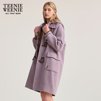 Teenie Weenie【含绵羊毛】小熊女装双面呢毛呢外套25秋牛角扣大衣 紫色 XL
