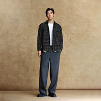 杰克·琼斯(JACK&JONES)男装秋季宽松翻领格纹花呢潮流百搭小香风外套男长袖衬衫夹克男士 E40黑色 M 175