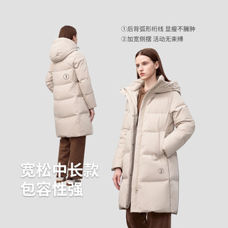 冰洁 BENGENBINJORA 25冬95鸭绒羽绒服女中长款连帽大廓形外套 J5400DB80 蜂蜜卡其 XS 155/80A 【体重约45-50KG】