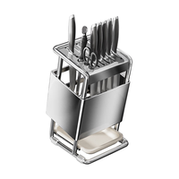 帅仕304不锈钢刀架厨房置物架菜刀筷菜板刀具置物架用具多功能收纳架 【升级304不锈钢】原色-9个槽位