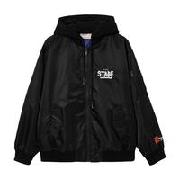 杰克·琼斯(JACK&JONES)25年秋冬男装棉衣飞行夹克男保暖宽松潮流连帽短款棉服外套男士 黑色E40 XL 185