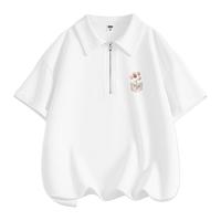 真维斯白色polo衫t恤衫女生2024宽松纯棉正肩翻领短袖上衣服X