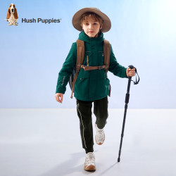 Hush Puppies 暇步士 童装儿童外套秋冬季男女大童简约时尚加厚风衣外套 丛林绿 150cm