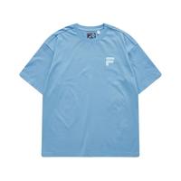 FILA 斐乐 FUSION斐乐官方情侣短袖T恤男女2021年夏季潮流肤圆领多色上衣男女 T11U126110F 浅麻蓝-LB 180/100A/XL