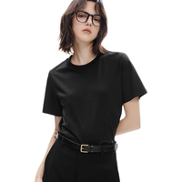 伊芙丽(eifini)伊芙丽简约真丝混纺丝光基础内搭T恤女2024春装打底上衣 黑色 圆领款 160/84A/M
