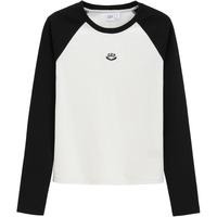 Gap女装2025春季款刺绣logo撞色插肩长袖T恤弹力休闲上衣730213