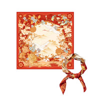 故宫博物院 故宫淘宝｜玉堂富贵桑蚕丝方巾红色国风丝巾礼盒披肩