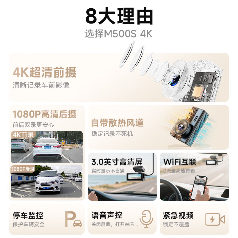 凌度 LNDU4K高清夜视行车记录仪前后双录语音声控手机App互联2025年 标配【赠64G卡】