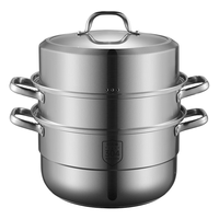 炊大皇 304不锈钢三层蒸锅家用复合底汤锅蒸馒头包子可视可立高拱盖32cm