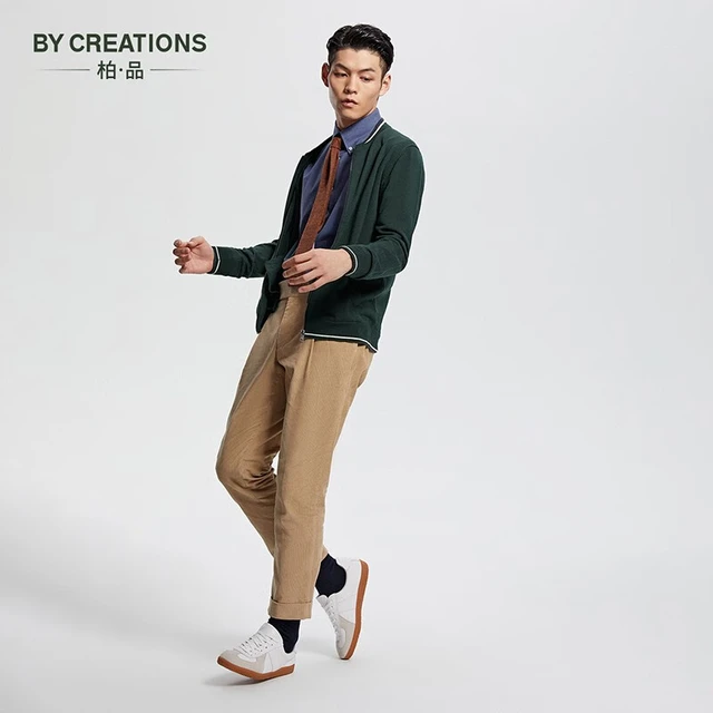 By Creations柏品14针纯羊毛针织开衫男秋冬圆领毛衫商务休闲微弹保暖毛衣外套