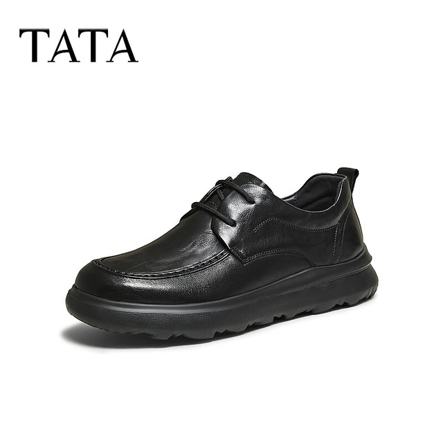 他她 2025秋时尚真皮商务休闲皮鞋黑色轻奢VQR01CM5 黑色 40