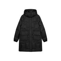 乔丹QIAODAN羽绒服女外套冬季保暖防风连帽中长款羽绒服LGM42234507 黑色 160/S