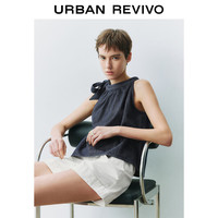 UR2025春季新款女装复古休闲蝴蝶结无袖牛仔衬衫UYU850007 蓝色 （袖口偏大） L