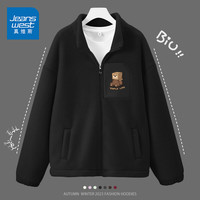 真维斯（JEANSWEST）双面加绒开衫外套男女装夹克加厚2025秋冬款立领宽松休闲上衣 黑色 纸盒熊_K M