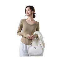 诗莉奥(SHILIAO)春季打底衫女长袖修身显瘦方领简约内搭时尚下摆长袖上衣 卡其色 L (适合80-95斤)