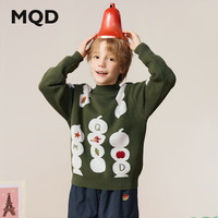 马骑顿(MQD)男童冬季学院风卡通趣味满版半高领毛衣 橄榄绿 140