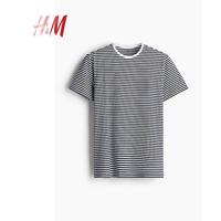 H&M男装T恤2024夏季舒适修身圆领套头短袖柔软修身T恤0570002 海军蓝 175/108