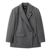 太平鸟甄毛系列斜门襟西装短大衣25年立体廓形大衣外套女