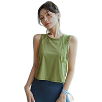 COZOK轻薄瑜伽服背心女速干运动跑步短款上衣无袖网纱t恤宽松罩衫 暗夜黑 L_110-120