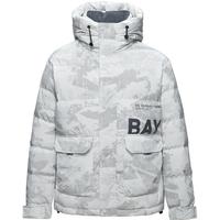 HLA/海澜之家连帽保暖羽绒服冬白鸭绒字母小标防风休闲花纹外套男