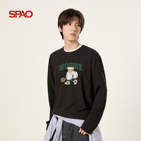 SPAO超细旦圆领保暖衫女2025年冬季加绒锁温抗寒长袖T恤SPCX25SG02XY 黑#运动伍迪绿字 XL