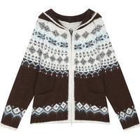 妖精的口袋费尔岛提花连帽开衫毛衣女2025冬季新款慵懒风加厚外套 费尔岛