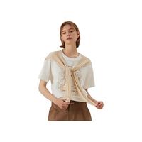 ELAND衣恋披肩T恤女宽松落肩短袖圆领纯棉上衣2024夏季新 象牙白/白色(39)Ivory S/160