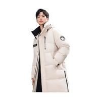 鸭鸭(YAYA)中长款羽绒服男2024冬季户外抗寒保暖连帽时尚款外套衣服 燕麦色 3XL (190)