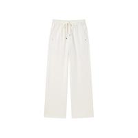太平鸟高腰针织阔腿休闲长裤2024年夏季宽松显瘦简约直筒裤子 米白 M
