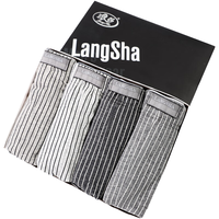 浪莎男士内裤男棉柔透气5A级抗菌内档大码平角裤舒适四角短裤衩4条装 浅灰+中灰+深灰+黑灰 L码(90-115斤)