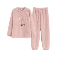 【格子轻灵萌兔】厚睡衣女家居服冬加厚加绒提花绒圆领套装可外穿
