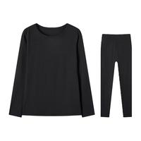 芬腾女士保暖内衣秋冬圆领百搭打底女秋衣秋裤套装 黑色 2XL