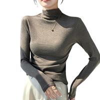 薇靡雅 WEIMIYA半高领打底衫女秋冬季保暖长袖t恤修身显瘦纯色百搭中领上衣 咖啡 M适合80-95斤