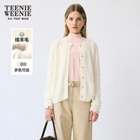 Teenie Weenie【赵露思同款|四季针织】小熊女绵羊毛开衫圆领毛衣 象牙白 XL
