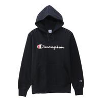 Champion情侣款经典款草字LOGO长袖连帽衫卫衣男女 藏青色 S