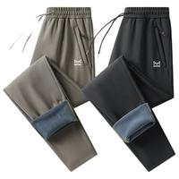 猫人加绒裤男秋冬季保暖休闲直筒长裤户外纯色男装 卡其平脚 5XL  5XL（185-210斤）