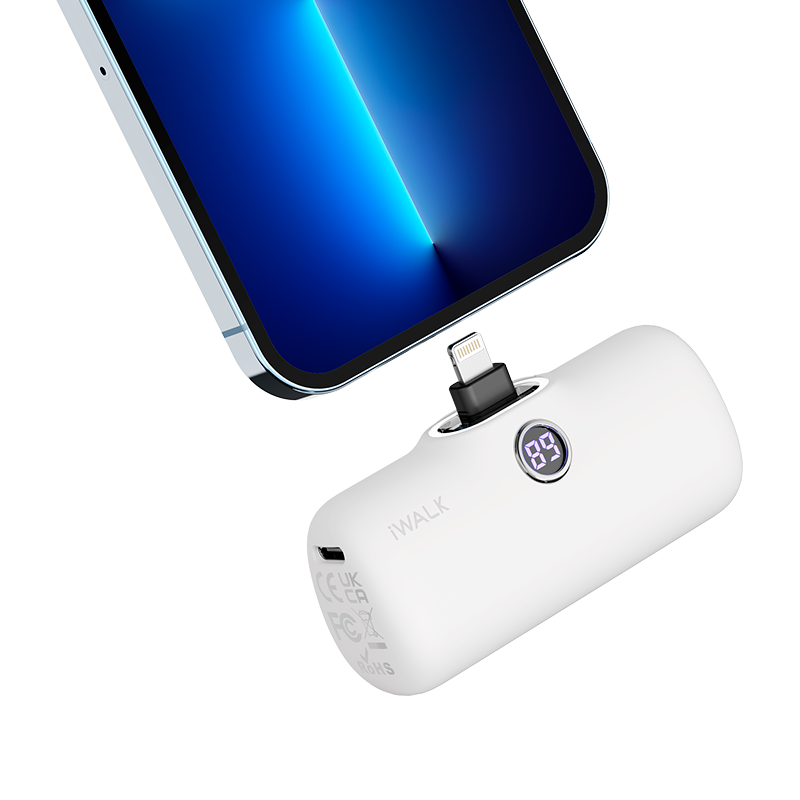 iWALK 爱沃可 闪充电宝快充迷你无线小巧口红胶囊超薄便携可爱iPhone13/12带数显新款节日生日礼物 白色4800毫安快充 苹果手机用