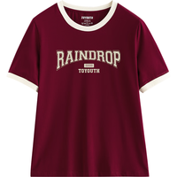 初语棉质字母印花短袖T恤女2025夏季撞色包边美式复古上衣 复古红-字母 L