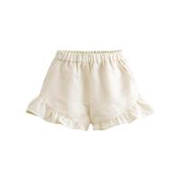 马克珍妮 marc & janie女童法式拼接荷叶边棉麻短裤儿童裤子2024夏装240853 杏仁米 150cm