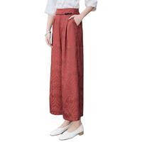 【新中式提花直筒裤】国风扣装饰夏季后腰松紧通勤百搭女式休闲裤