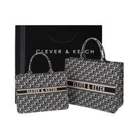 CLEVER & KETCH CK女包包2023大容量上班通勤托特包刺绣手提包 黑色-大号
