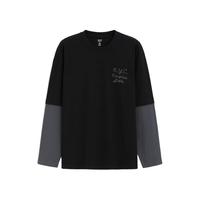 Gap男女装2025春季刺绣logo假两件长袖T恤学院风上衣723825 黑色 S (165/88A)亚洲尺码