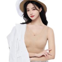 华婷露(Huatinglu)德绒保暖内衣女士羊毛蚕丝带胸垫蓄热背心女款秋冬季无痕打底衫女 简约款-香草肤 L(适合100-120斤)